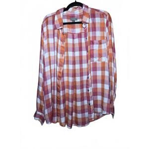 STYLE CO WOMENS CHECK-PRINT BUTTON-FRO PLAID STRAWBERRY L